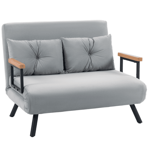 HOMCOM Sofá Cama Sofá Convertível em Cama de 2 Lugares Dobrável com Encosto Ajustável em 5 Níveis e 2 Almofadas Acolchoadas para Escritório Dormitório Sala de Estar 102x73x81 cm Cinza Claro