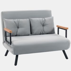 HOMCOM Sofá Cama Sofá Convertível em Cama de 2 Lugares Dobrável com Encosto Ajustável em 5 Níveis e 2 Almofadas Acolchoadas para Escritório Dormitório Sala de Estar 102x73x81 cm Cinza Claro