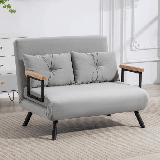 HOMCOM Sofá Cama Sofá Convertível em Cama de 2 Lugares Dobrável com Encosto Ajustável em 5 Níveis e 2 Almofadas Acolchoadas para Escritório Dormitório Sala de Estar 102x73x81 cm Cinza Claro