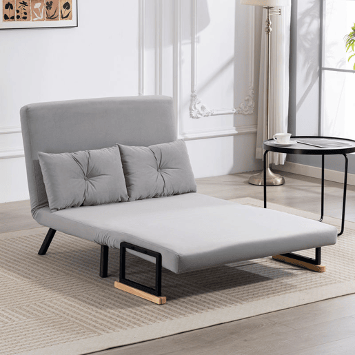 HOMCOM Sofá Cama Sofá Convertível em Cama de 2 Lugares Dobrável com Encosto Ajustável em 5 Níveis e 2 Almofadas Acolchoadas para Escritório Dormitório Sala de Estar 102x73x81 cm Cinza Claro