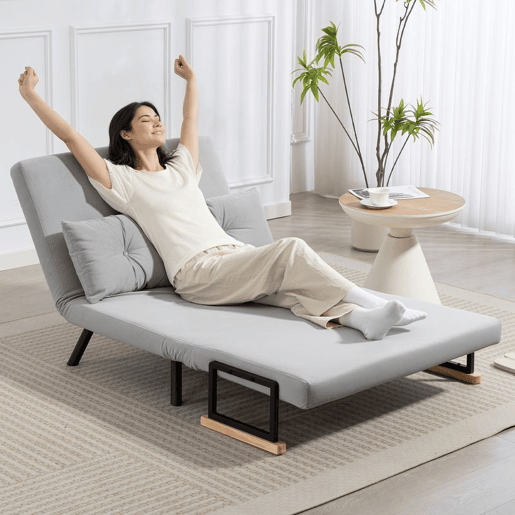 HOMCOM Sofá Cama Sofá Convertível em Cama de 2 Lugares Dobrável com Encosto Ajustável em 5 Níveis e 2 Almofadas Acolchoadas para Escritório Dormitório Sala de Estar 102x73x81 cm Cinza Claro