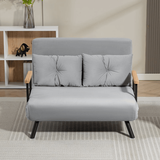 HOMCOM Sofá Cama Sofá Convertível em Cama de 2 Lugares Dobrável com Encosto Ajustável em 5 Níveis e 2 Almofadas Acolchoadas para Escritório Dormitório Sala de Estar 102x73x81 cm Cinza Claro