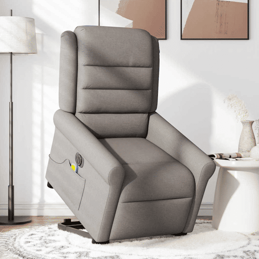 Poltrona elétrica elevatória massagens - Poltrona relax tecido cinza-acastanhado