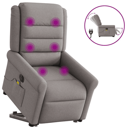 Poltrona elétrica elevatória massagens - Poltrona relax tecido cinza-acastanhado