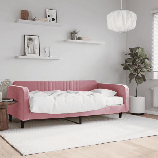 Sofá-cama, Sofá conversível com colchão 100x200 cm veludo rosa