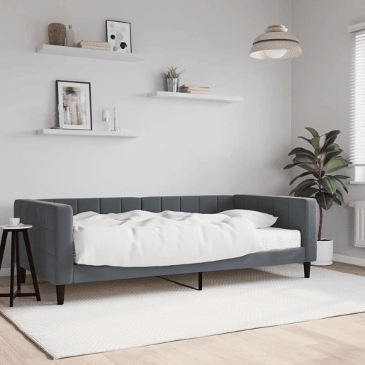 Sofá-cama, Sofá conversível com colchão 100x200 cm veludo cinzento-escuro