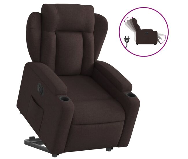 Sillón eléctrico reclinable elevable - sillón relax de tela marrón oscuro