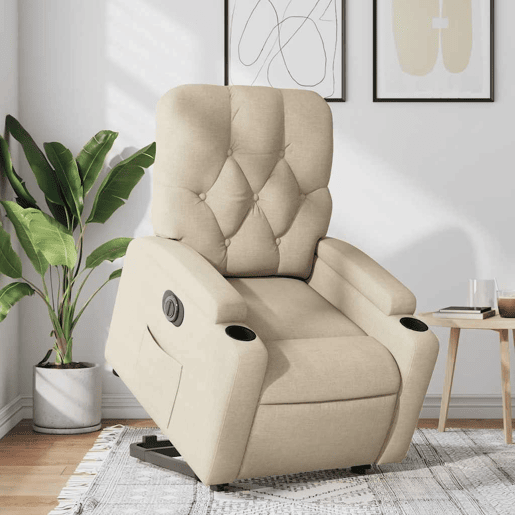 Poltrona reclinável - Poltrona relax elétrica tecido cor creme