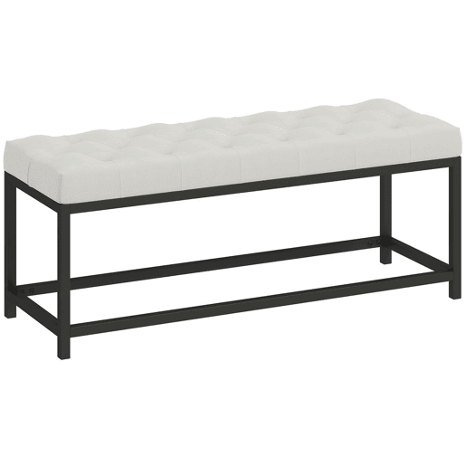 HOMCOM Banco aos Pés da Cama Estofado em Veludo Banqueta para Quarto Design Capitonê Base de Metal Banco para Quarto Entrada Sala 117x40x48 cm Creme