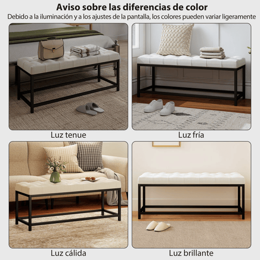 HOMCOM Banco aos Pés da Cama Estofado em Veludo Banqueta para Quarto Design Capitonê Base de Metal Banco para Quarto Entrada Sala 117x40x48 cm Creme