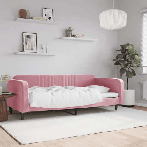 Sofá-cama, Sofá conversível 90x200 cm veludo rosa