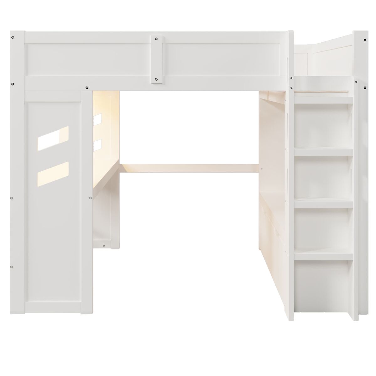 cama alta 140x200 cm - con escritorio led 1 usb 1 type-c estante sin colchon - blanco