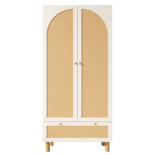 Armário roupeiro 180x85x52 cm - 2 portas, gaveta grande, prateleiras ajustáveis, rattan - Branco Armário roupeiro 180x85x52 cm - 2 portas, gaveta grande, prateleiras ajustáveis, rattan - Branco