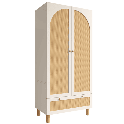 Armário roupeiro 180x85x52 cm - 2 portas, gaveta grande, prateleiras ajustáveis, rattan - Branco Armário roupeiro 180x85x52 cm - 2 portas, gaveta grande, prateleiras ajustáveis, rattan - Branco