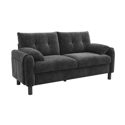 Sofá moderno de 2 lugares - Sofá de chenille com almofadas grossas, design escandinavo - Cinza Sofá moderno de 2 lugares - Sofá de chenille com almofadas grossas, design escandinavo - Cinza