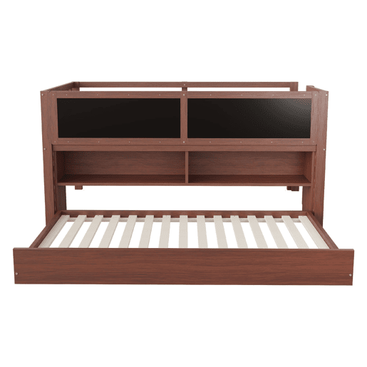 Cama infantil 90x200 - Cama extensível, com quadro negro, arrumação aberta, escada, madeira maciça - Castanho