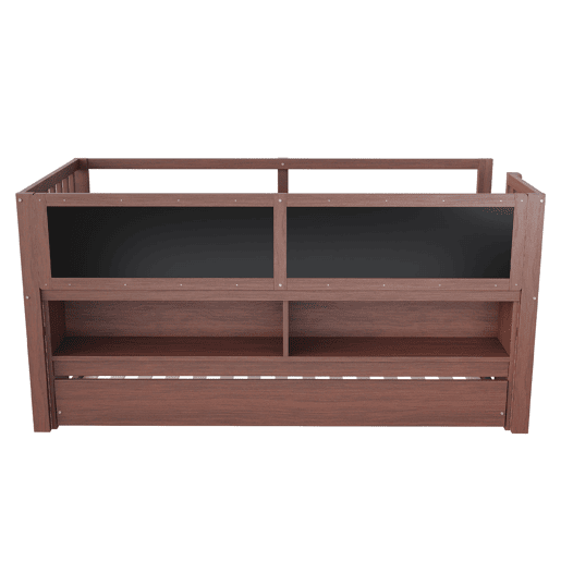 Cama infantil 90x200 - Cama extensível, com quadro negro, arrumação aberta, escada, madeira maciça - Castanho