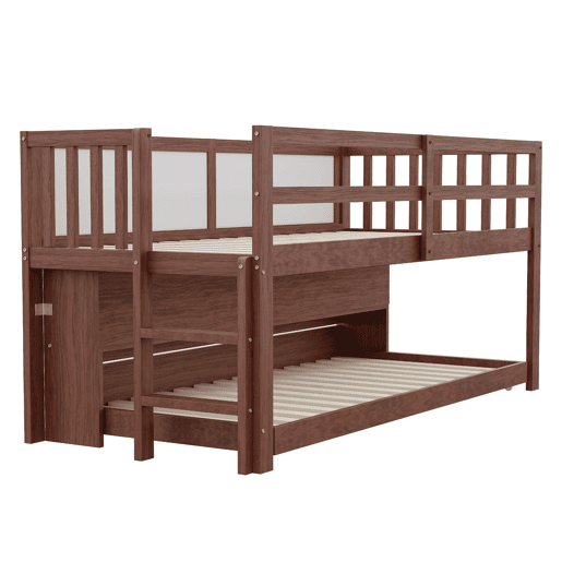 Cama infantil 90x200 - Cama extensível, com quadro negro, arrumação aberta, escada, madeira maciça - Castanho