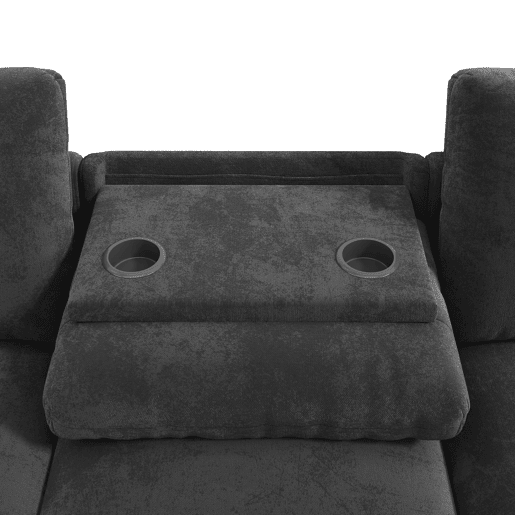 Sofá chenille em forma de L 281x86x71 cm - Com mesa extensível, USB, 2 porta-copos - Cinza Sofá chenille em forma de L 281x86x71 cm - Com mesa extensível, USB, 2 porta-copos - Cinza