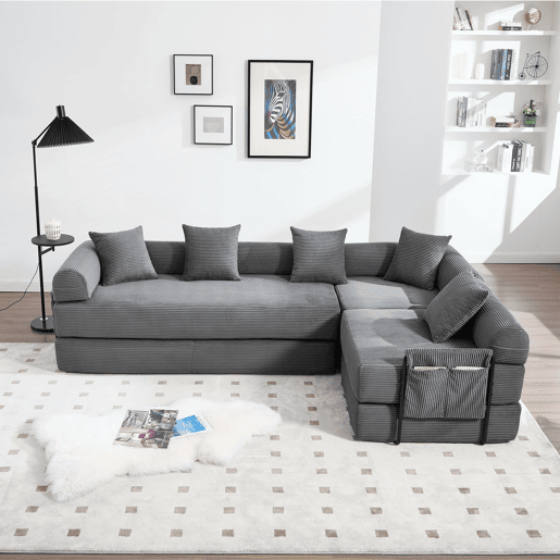 Sofá modular de 4 lugares - com arrumação, funcionalidade modular, adequado para animais de estimação - Cinza escuro