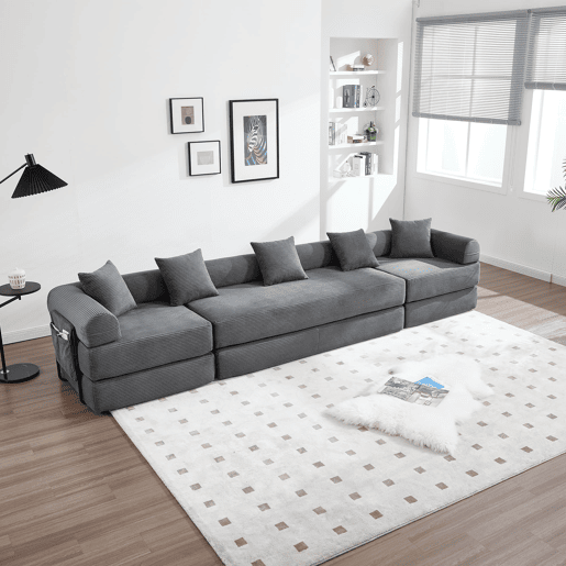 Sofá modular de 4 lugares - com arrumação, funcionalidade modular, adequado para animais de estimação - Cinza escuro