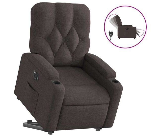 Sillón eléctrico reclinable elevable - sillón relax de tela marrón oscuro