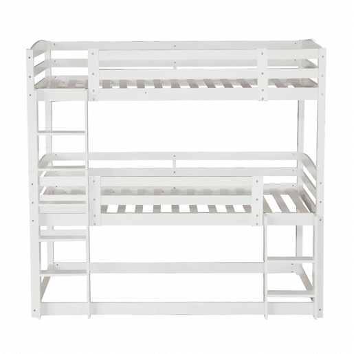 Beliche 90x200 cm - Cama tripla de madeira para crianças - Sem colchão - Branca