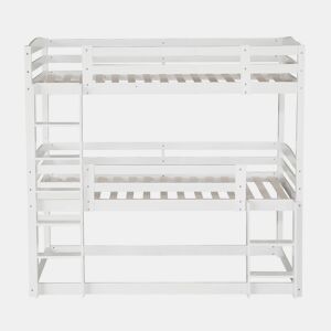 Beliche 90x200 cm - Cama tripla de madeira para crianças - Sem colchão - Branca