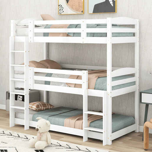 Beliche 90x200 cm - Cama tripla de madeira para crianças - Sem colchão - Branca