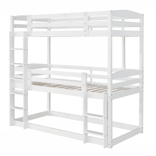 Beliche 90x200 cm - Cama tripla de madeira para crianças - Sem colchão - Branca