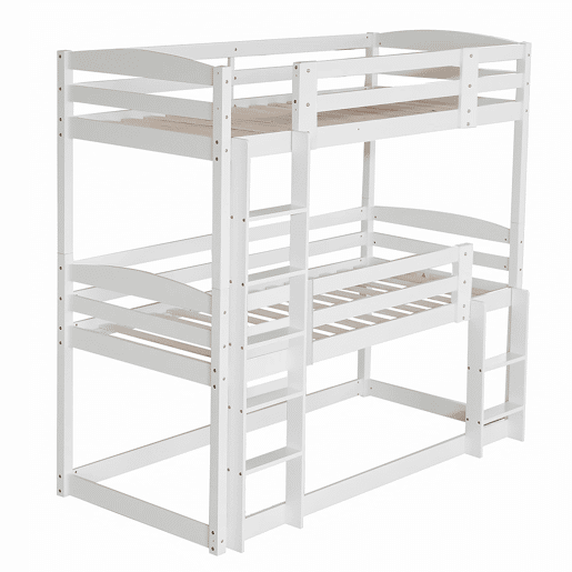 Beliche 90x200 cm - Cama tripla de madeira para crianças - Sem colchão - Branca