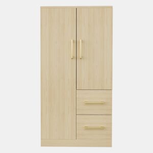 Armário infantil 70x40x135 cm - Porta dupla com gavetas e arrumação - Madeira natural