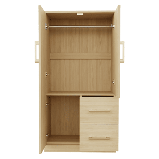 Armário infantil 70x40x135 cm - Porta dupla com gavetas e arrumação - Madeira natural Armário infantil 70x40x135 cm - Porta dupla com gavetas e arrumação - Madeira natural