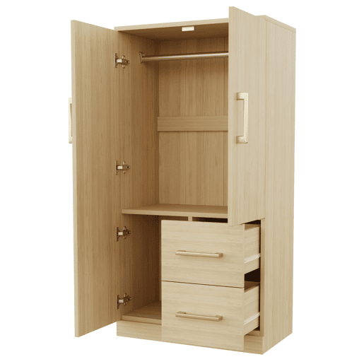 Armário infantil 70x40x135 cm - Porta dupla com gavetas e arrumação - Madeira natural Armário infantil 70x40x135 cm - Porta dupla com gavetas e arrumação - Madeira natural