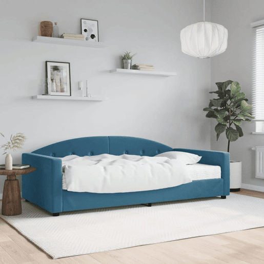 Sofá-cama, Sofá conversível com colchão 100x200 cm veludo azul