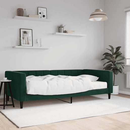 Sofá-cama, Sofá conversível com colchão 100x200 cm veludo verde-escuro
