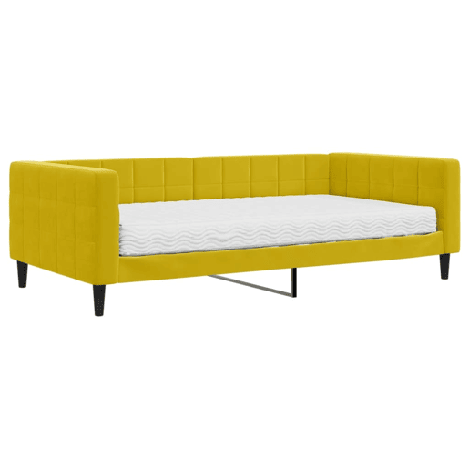 Sofá-cama, Sofá conversível com colchão 100x200 cm veludo amarelo
