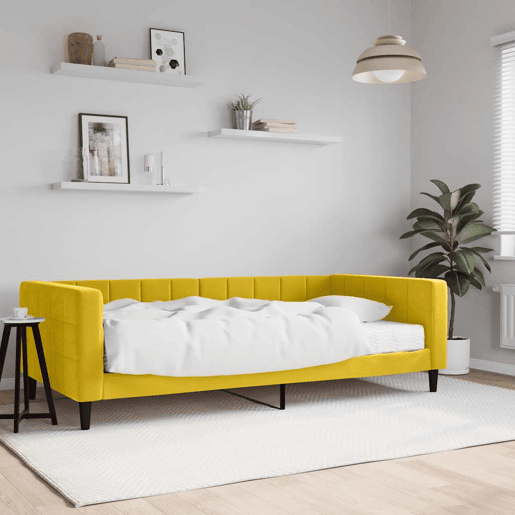 Sofá-cama, Sofá conversível com colchão 100x200 cm veludo amarelo
