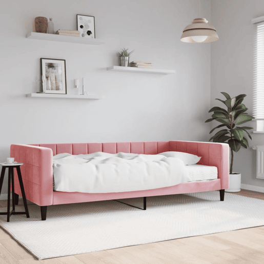 Sofá-cama, Sofá conversível com colchão 100x200 cm veludo rosa