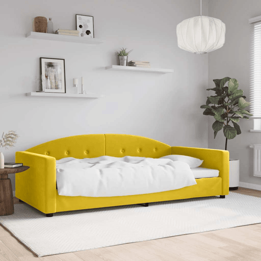 Sofá-cama, Sofá conversível 100x200 cm veludo amarelo
