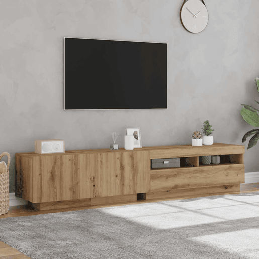 Móvel de TV - Modulo de TV - Armário de TV com luzes LED derivados madeira carvalho artisiano