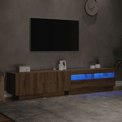 Móvel de TV - Modulo de TV - Armário de TV com luzes LED derivados madeira carvalho artisiano