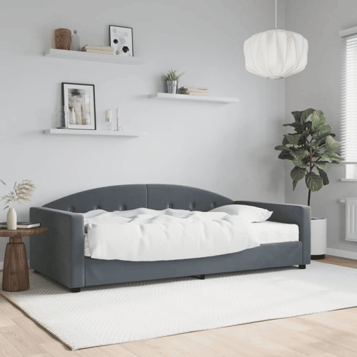Sofá-cama, Sofá conversível com colchão 100x200 cm veludo cinzento-escuro