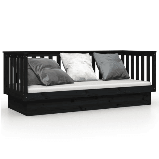 Sofá-cama, Sofá conversível 75x190 cm madeira de pinho maciça preto