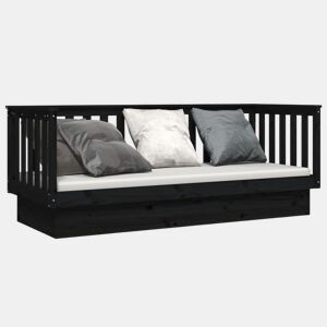 Sofá-cama, Sofá conversível 75x190 cm madeira de pinho maciça preto