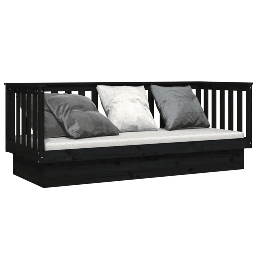Sofá-cama, Sofá conversível 75x190 cm madeira de pinho maciça preto