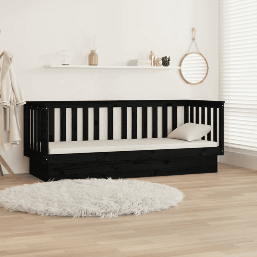 Sofá-cama, Sofá conversível 75x190 cm madeira de pinho maciça preto