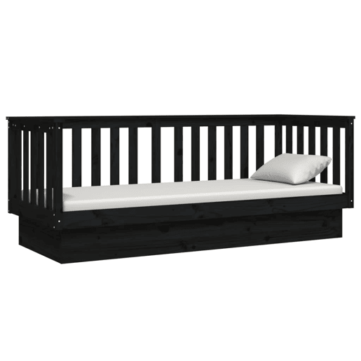 Sofá-cama, Sofá conversível 75x190 cm madeira de pinho maciça preto