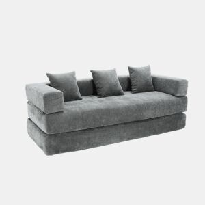Sofá modular de 2 lugares - chenille, supermacio, com bolsos laterais - cinza escuro