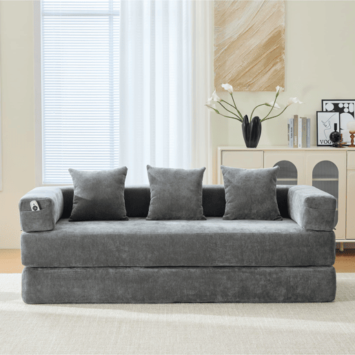 Sofá modular de 2 lugares - chenille, supermacio, com bolsos laterais - cinza escuro Sofá modular de 2 lugares - chenille, supermacio, com bolsos laterais - cinza escuro